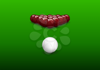 Snooker pyramid  shiny balls on green background. Vector illustration.