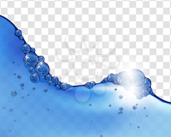 Water wave background with transparency grid. Vector illustration with transparency and mesh.