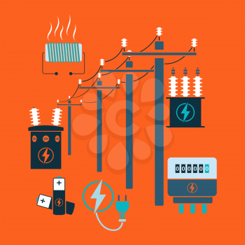 Electricity line flat design theme. Vector illustration. 