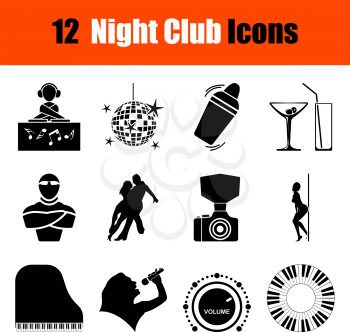 Set of twelve Night club black icons. Vector illustration.