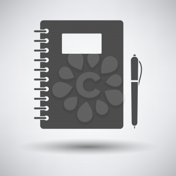 Exercise book with pen icon on gray background with round shadow. Vector illustration.