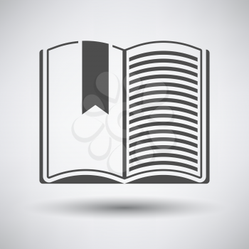 Open book with bookmark icon on gray background with round shadow. Vector illustration.