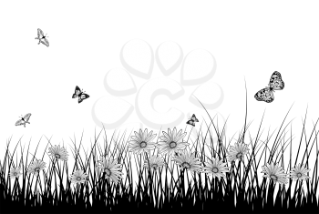 Springtime meadow with  butterflies. Vector illustration.