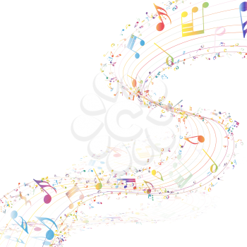 Musical Design Elements From Music Staff With Treble Clef And Notes in gradient transparent  Colors. Elegant Creative Design With Shadows and Isolated on White. Vector Illustration.