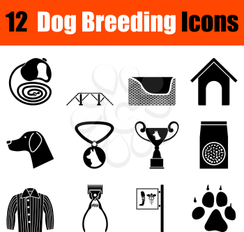 Set of twelve dog breeding black icons. Vector illustration.