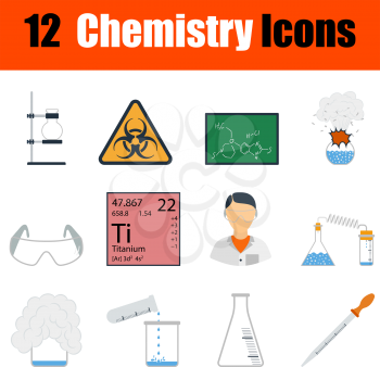 Flat design chemistry icon set in ui colors. Vector illustration.