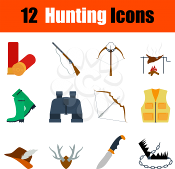 Flat design hunting icon set in ui colors. Vector illustration.