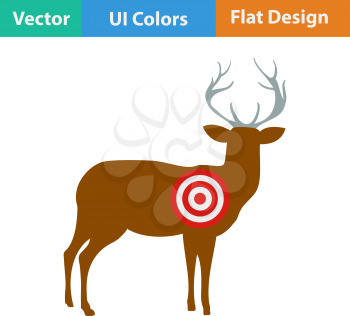 Flat design icon of deer silhouette with target  in ui colors. Vector illustration.