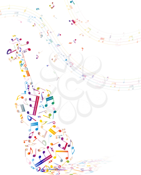 Musical background with violin from colorful notes. Vector illustration. 