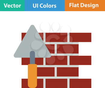 Flat design icon of brick wall with trowel in ui colors. Vector illustration.