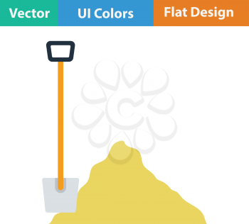 Flat design icon of Construction shovel and sand in ui colors. Vector illustration.