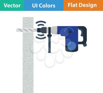 Flat design icon of perforator drilling wall in ui colors. Vector illustration.