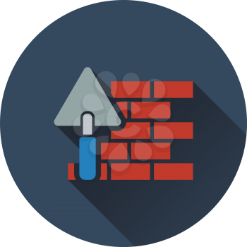Icon of brick wall with trowel. Flat design. Vector illustration.
