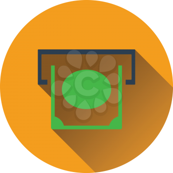 Banknote sliding from atm slot icon. Flat design. Vector illustration.