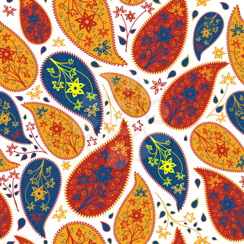 Multicolor Seamless Paisley Pattern Ornate. Elegant Design. Vector Illustration.
