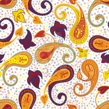 Multicolor Seamless Paisley Pattern Ornate. Elegant Design. Vector Illustration.