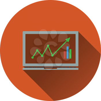 Icon of Laptop with chart. Flat design. Vector illustration.