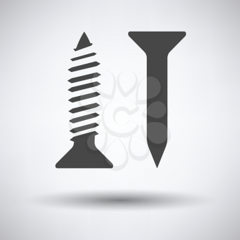 Icon of screw and nail on gray background with round shadow. Vector illustration.