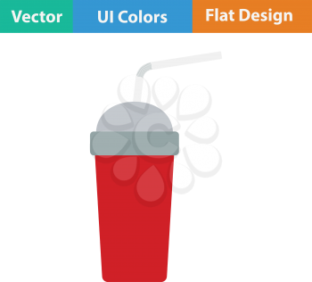 Disposable soda cup and flexible stick icon. Flat color design. Vector illustration.