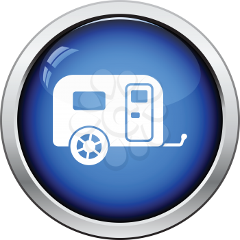 Camping family caravan car  icon. Glossy button design. Vector illustration.