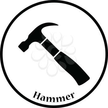 Icon of hammer. Thin circle design. Vector illustration.