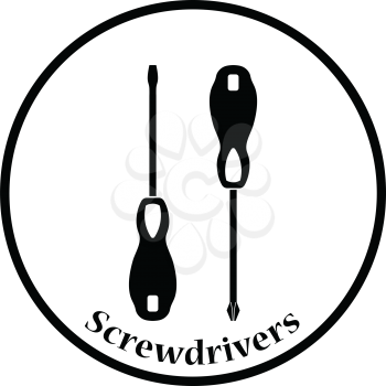 Icon of screwdriver. Thin circle design. Vector illustration.