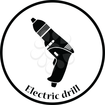 Icon of electric drill. Thin circle design. Vector illustration.