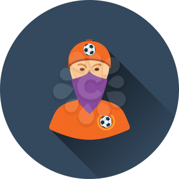Football fan with covered  face by scarf icon. Flat color design. Vector illustration.