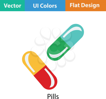 Pills icon. Flat color design. Vector illustration.