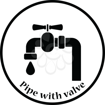 Icon of  pipe with valve. Thin circle design. Vector illustration.