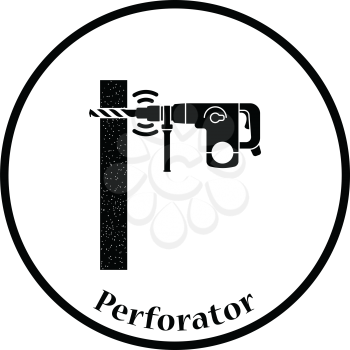 Icon of perforator drilling wall. Thin circle design. Vector illustration.