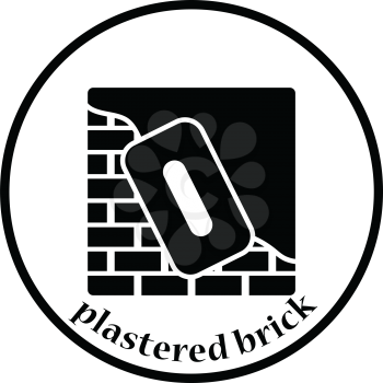 Icon of plastered brick wall . Thin circle design. Vector illustration.