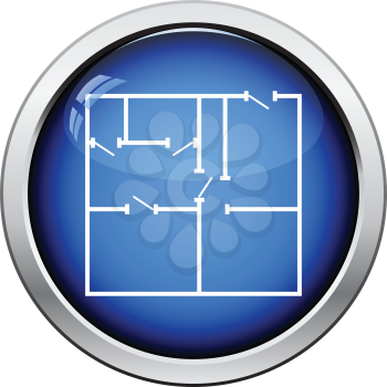 Icon of apartment plan. Glossy button design. Vector illustration.