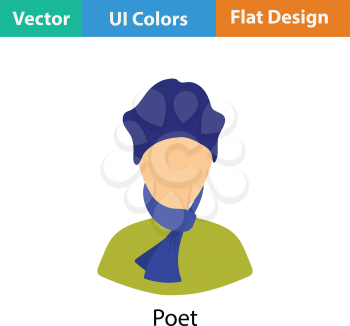 Poet icon. Flat color design. Vector illustration.