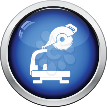 Icon of circular end saw. Glossy button design. Vector illustration.