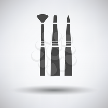 Paint brushes set icon on gray background, round shadow. Vector illustration.