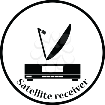 Satellite receiver with antenna icon. Thin circle design. Vector illustration.