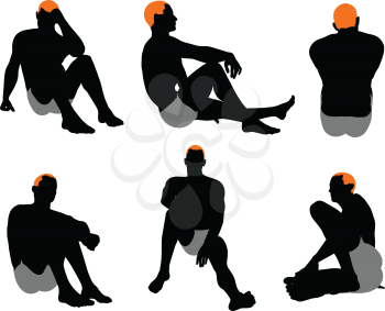 Set of men silhouette. Very smooth and detailed with color hairstyle. Vector illustration.    