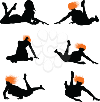 Naked sexy girls silhouette set. Very smooth and detailed with color hairstyle. Vector illustration.    