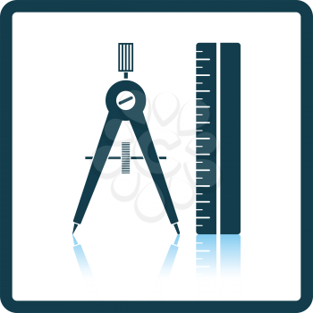 Flat design icon of Compasses and scale iin ui colors. Shadow reflection design. Vector illustration.