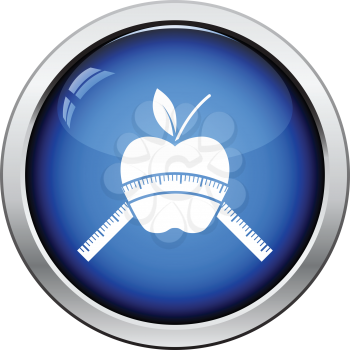 Apple with measure tape icon. Glossy button design. Vector illustration.