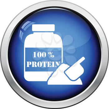 Protein conteiner icon. Glossy button design. Vector illustration.