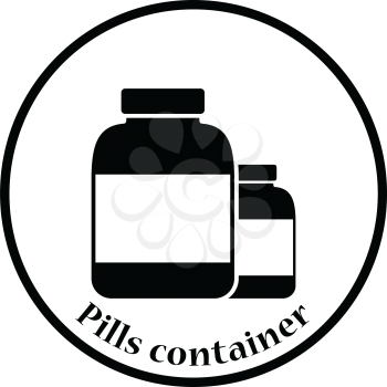 Pills container icon. Thin circle design. Vector illustration.
