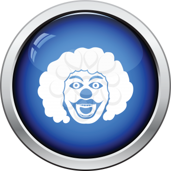 Party clown face icon. Glossy button design. Vector illustration.