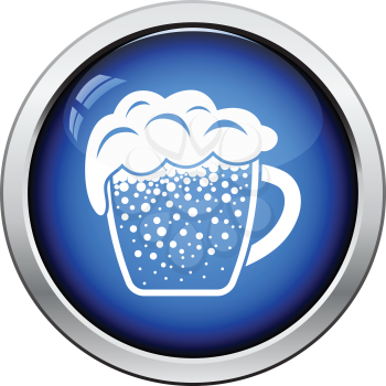 Mug of beer icon. Glossy button design. Vector illustration.