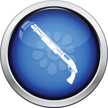 Pump-action shotgun icon. Glossy button design. Vector illustration.