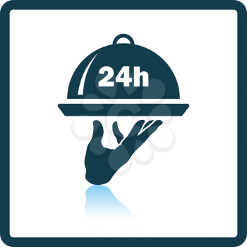 24 hour room service icon. Shadow reflection design. Vector illustration.