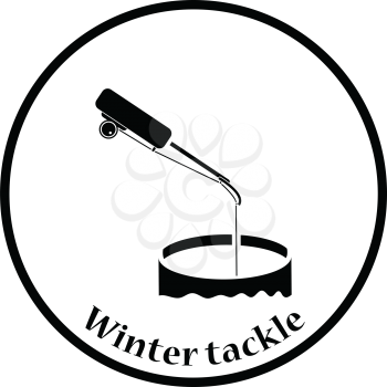 Icon of Fishing winter tackle . Thin circle design. Vector illustration.