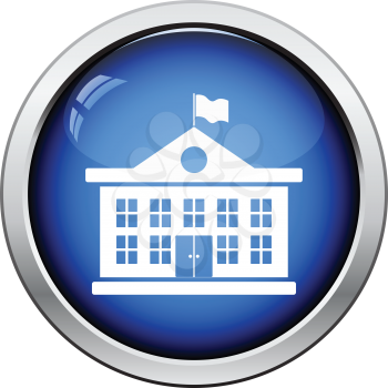 Icon of School building. Glossy button design. Vector illustration.