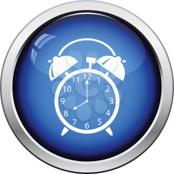Icon of Alarm clock. Glossy button design. Vector illustration.